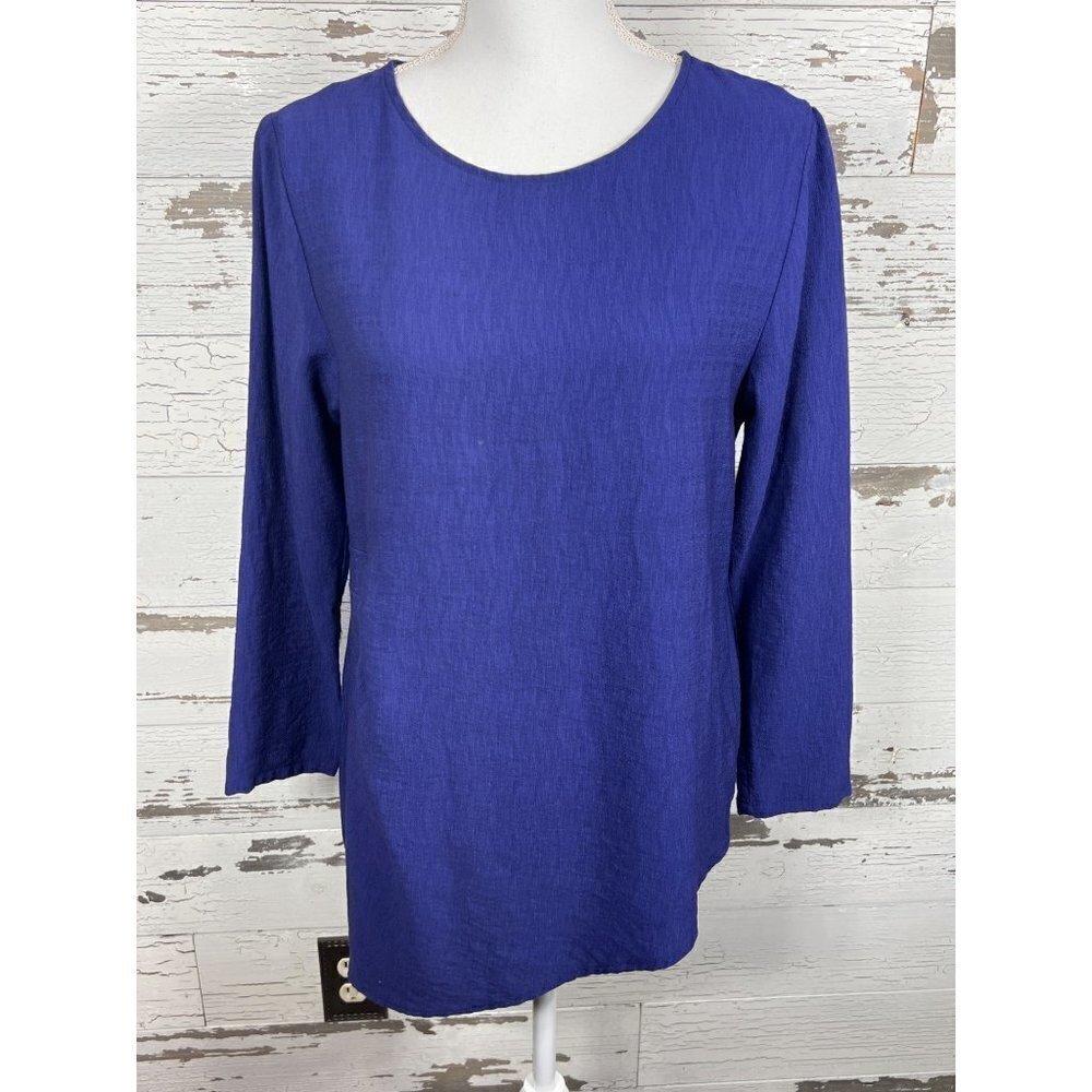 NICHE NILGUN DERMAN Asymmetric Hem 3/4 Sleeve Blouse Royal Blue Sz S EUC